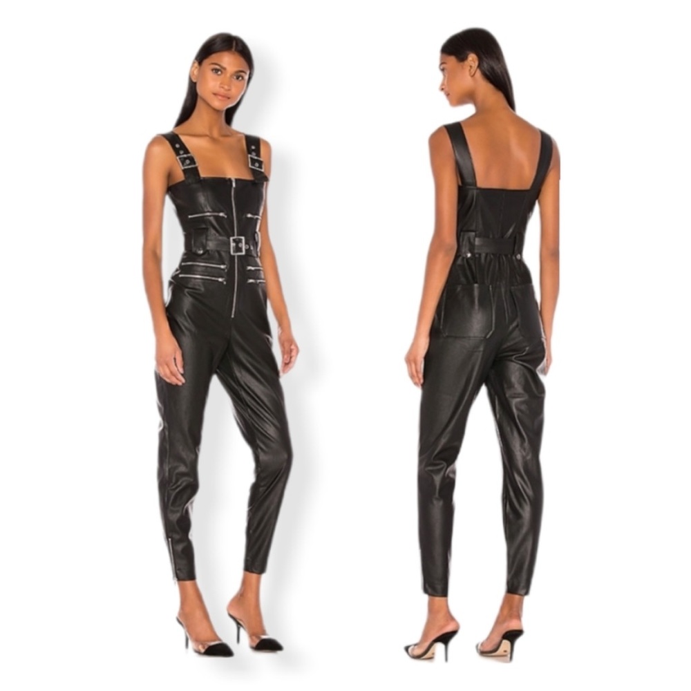 WEWOREWHAT Faux Leather Overalls